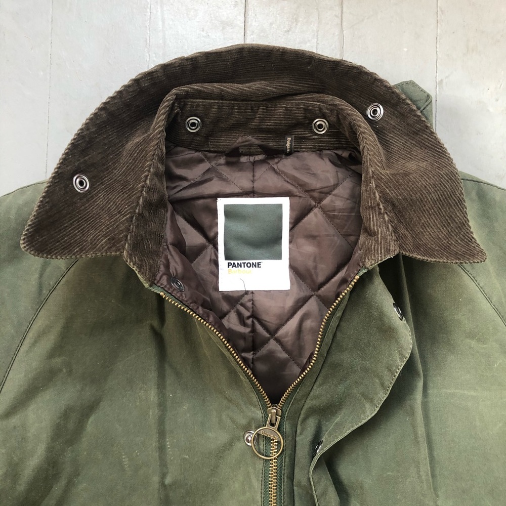 Barbour x Pantone Waxed Jacket Olive Green Large